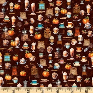 Otoño Especia Marrón Café de Temporada 30599 A Tela 100% Algodón Por Media Yarda - Imagen 1 de 2
