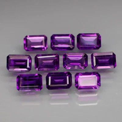 Emerald Cut 6x4mm.100%Natural Amethyst Bolivia None Treatment 10Pcs / 5.67Cts. - Image 1 of 4