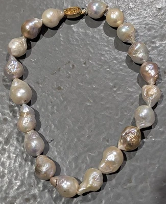 VINTAGE HANDMADE LARGE 10x15MM  BAROQUE  PEARL NECKLACE 13 Inch!!!!!! - Image 1 of 4