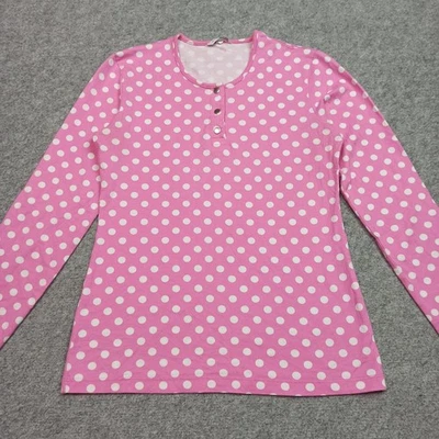 Camisa Henley Marimekko Mujer Talla S Ajustada Rosa Blanca Algodón Jersey Lunares Top Foto 1 de 4