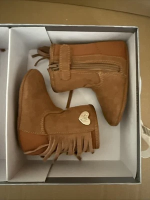 ¡Botines de bebé Stuart Weitzman talla 2 con flecos de EE. UU.! ¡Cuero marrón! 3-6 meses Foto 1 de 4