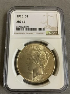 1925 Peace Silver Dollar NGC MS64 - Picture 1 of 4