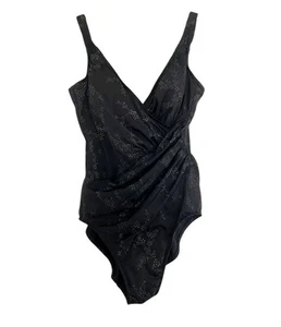 Miraclesuit Einteiler Badeanzug Surplice Ausschnitt gerafftes Mieder in Schwarz/Silber 14 - Bild 1 von 12
