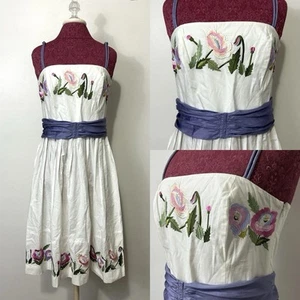 Vestido Midi Vintage Clues Talla 8 Blanco Floral Bordado Cottagecore Garden Tea - Imagen 1 de 17