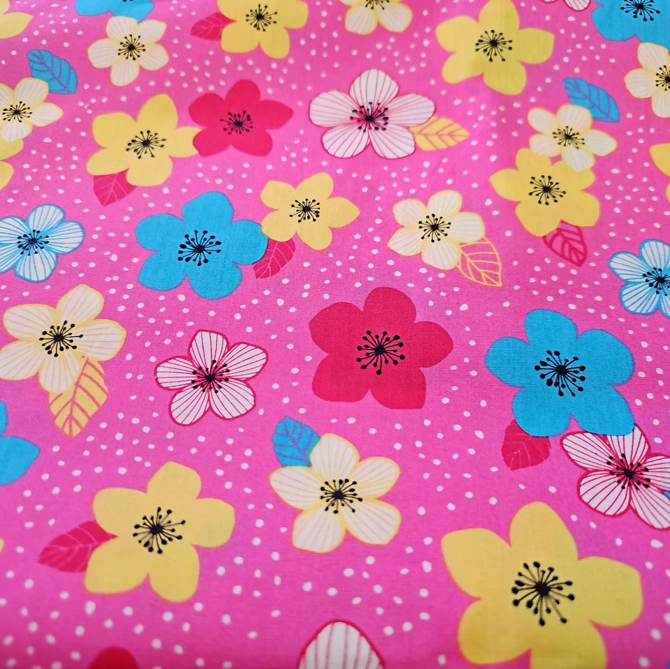 2 Yd Pop Floral Cotton Fabric Shirting Poplin Mod Boho Flowers  - Image 1 of 1