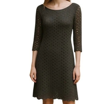 Vestido Anthropologie Cynthia Rowley Crochê Renda Forrado Transparente Alto Baixo Cinza Tamanho G - Imagem 1 de 4