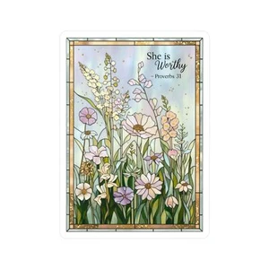 She is worthy stained glass Floral Kiss-Cut Vinyl Decal, mother's day gift - Picture 1 of 5