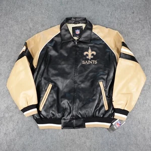 New Orleans Saints Jacket Mens XXL Black Gold NFL Faux Leather Bomber Coat NWT - Picture 1 of 15