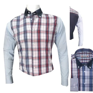 Herren Hemd Slim Fit Tailliert Langarm Kariert Himmelblau Baumwolle S Casual - Bild 1 von 4