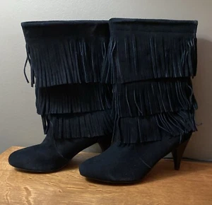 Chinese Laundry Kipp Suede Fringe Heeled Boots Size 9.5m - Picture 1 of 11