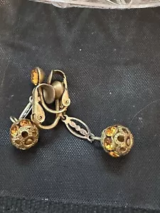 VTG 2” GOLD RHINESTONE & GOLD PLATED CLIP BACK EARRINGS-COSTUME JEWELRY - Picture 1 of 3
