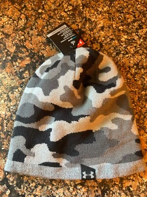 Under Armour Men's COLDGEAR Reversible Beanie/Cap-Camo/Solid - Black/Gray - Image 1 of 4