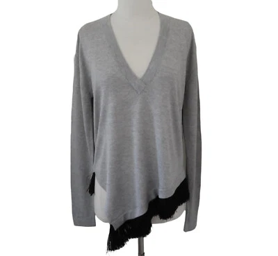 10 CROSBY DEREK LAM бахрома отделка v-образным вырезом свитер sz M кашемир шелк - Изображение 1 из 4