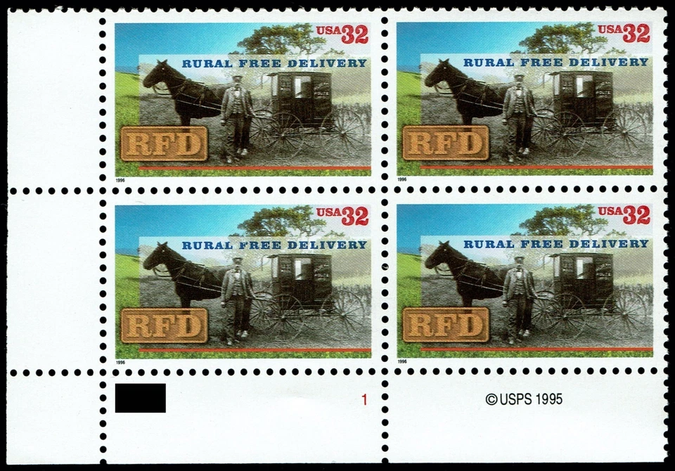 US #3090 MNH Plate Block 1996 Rural Free Delivery RFD Horse Wagon [LL 11221] - Image 1 of 1