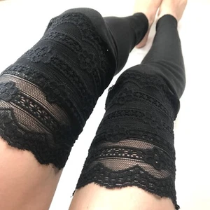 Black Lace Thigh Highs Cotton Leg Warmers Gothic Over the Knee Socks Pretty NEW - Picture 1 of 5