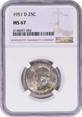1951-D Washington Silver Quarter MS67 NGC - Image 1 of 2