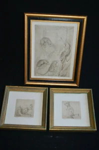 Lot of three small engravings SQUIRREL, CHIPMUNK, 4 MICE ltd. editions FINE ART - Picture 1 of 8