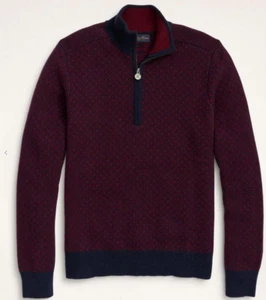Brooks Brothers 3XLT Nordic Wool Sweater half zip Big and Tall Burgundy navy - Picture 1 of 7