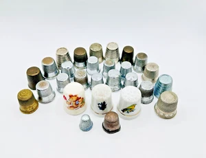 VTG SEWING THIMBLE 25 + LOT SOUVENIR CERAMIC CLOISONNE METAL SILVER NICE GROUP - Picture 1 of 10