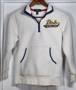Vtg Polo Ralph Lauren 1/4 Zip Sweater Boys Medium 10-12 Fleece Sherpa Pullover - Picture 1 of 6