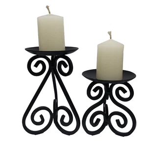 2 x Wrought Iron Black Candle Holders Decorative 18 cm & 13 cm high - Picture 1 of 11
