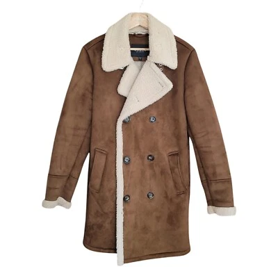 GUESS Men's Small S Brown Double Breasted Faux Shearling Coat  - Image 1 of 4