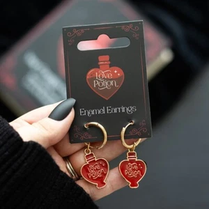 Gold Tone Love Potion Enamel and Stainless Steel Earrings Valentines Gift - Picture 1 of 4