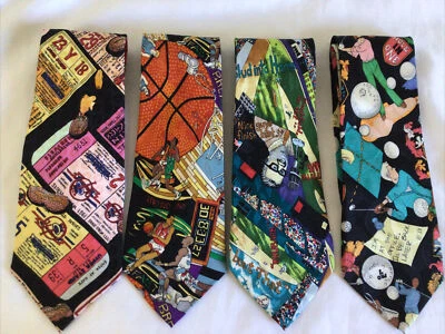 Винтажный бейсбольный набор из 4 галстуков Nicole Miller 90-е Jam Basketball Golf World Series - Изображение 1 из 4