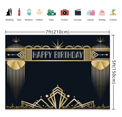 Noble Black Gold Style Happy Birthday Backdrop Birthday Party Decoration Props - Image 1 of 4