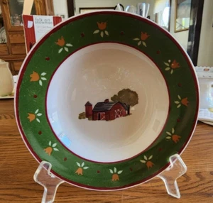 Hickory Haven Soup Salad Cereal Bowls (pair) 8" Barn Gibson Stoneware Green Red! - Picture 1 of 16