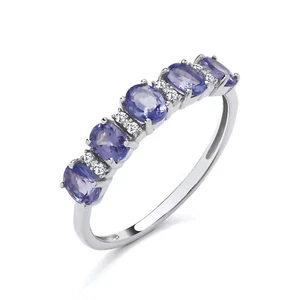 9ct White Gold Tanzanite & Diamond Eternity Ring size K to S - Picture 1 of 6