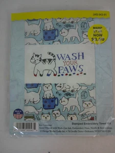 Design Works Crafts gestempelt Stickerei Handtuch Kit JAS 043-51 Waschen Sie Ihre Pfoten - Bild 1 von 2