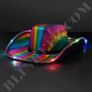 LIGHT UP RAINBOW COWBOY HAT Country Cowgirl Party Flashing Rainbow Cowboy Hat - Picture 1 of 7
