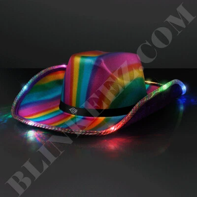 LIGHT UP RAINBOW COWBOY HAT Country Cowgirl Party Flashing Rainbow Cowboy Hat - Изображение 1 из 4
