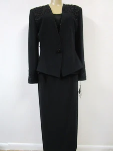 ALBERT NIPON BLACK EMBELLISHED/EMBROIDERED JACKET & TOP & SKIRT SET SIZE 10 -NWT - Picture 1 of 24
