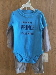 NWT Size 18M Carter's 2pc set outfit Mommy's Prince Charming blue top gray pants - Picture 1 of 2