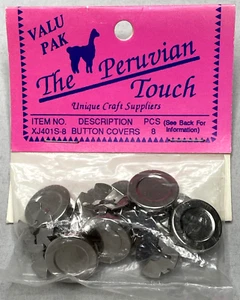 UNIQUE CRAFT-BUTTON COVERS-Finish Nickel By The Peruvian Touch 8 Pcs. - Picture 1 of 3