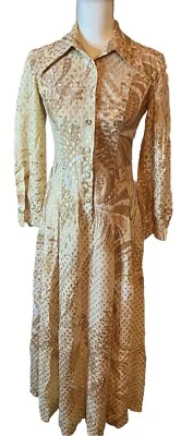 Vestido Vintage Años 70 Nancy Greer Classycore Dorado Cojo Fiesta Anfitriona Cuello Daga Foto 1 de 4