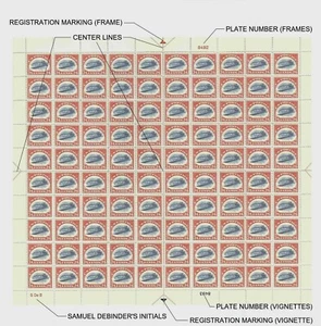 1918 U.S. #C3a INVERTED JENNY FULL SHEET REPRODUCTION - Picture 1 of 3
