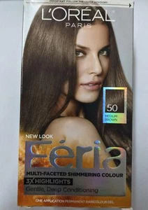L'Oreal Paris Feria Multi-Faceted Shimmering Hair Color Kit, #50 Medium Brown - Picture 1 of 1