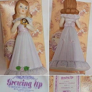 PORCELAIN GROWING UP BIRTHDAY GIRLS AGE 9 BRUNETTE FIGURINE ENESCO 1982 - Picture 1 of 9