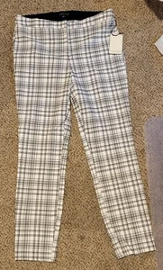 Adrienne Vittadini Womens Black & White Plaid Stretch Ankle Dress Pants Sz 10 - Picture 1 of 6