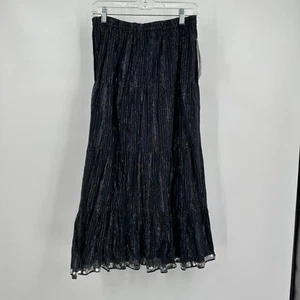 New Direction Womens Skirt Size L Black Metallic Boho Tiered Crinkle Festival - Picture 1 of 9