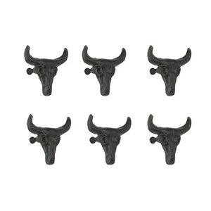 Set of 6 Cast Iron Steer Skull Drawer Pulls Western Home Decor Cabinet Knobs - Picture 1 of 9