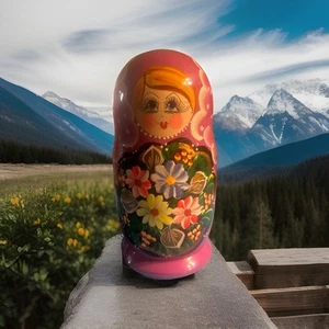Russian Matryoshka Hand Painted Nesting Dolls Set Of 7/ colorful Floral Vintage - Picture 1 of 6