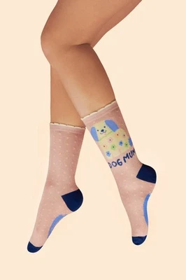 Bamboo Ladies Ankle Socks In Petal Pink Dog Mum Design And Gift Bag — 第 1/2 张图片