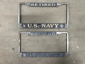 Retired US Navy Vintage License plate frame / holder PAIR - Picture 1 of 4