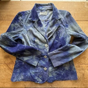Chaqueta de pana tie dye para mujer talla pequeña mediana azul a medida hippie bohemia años 70 - Imagen 1 de 11