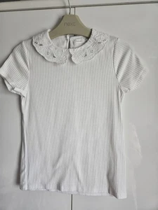 Girls Next White Top With A Floral Embroidery Collar 8years, Great Condition - Picture 1 of 4