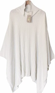 Bryn Walker NWT Cotton PONCHO SWEATER Cable Knit Turtleneck O/S Fit Sz L White - Picture 1 of 4
